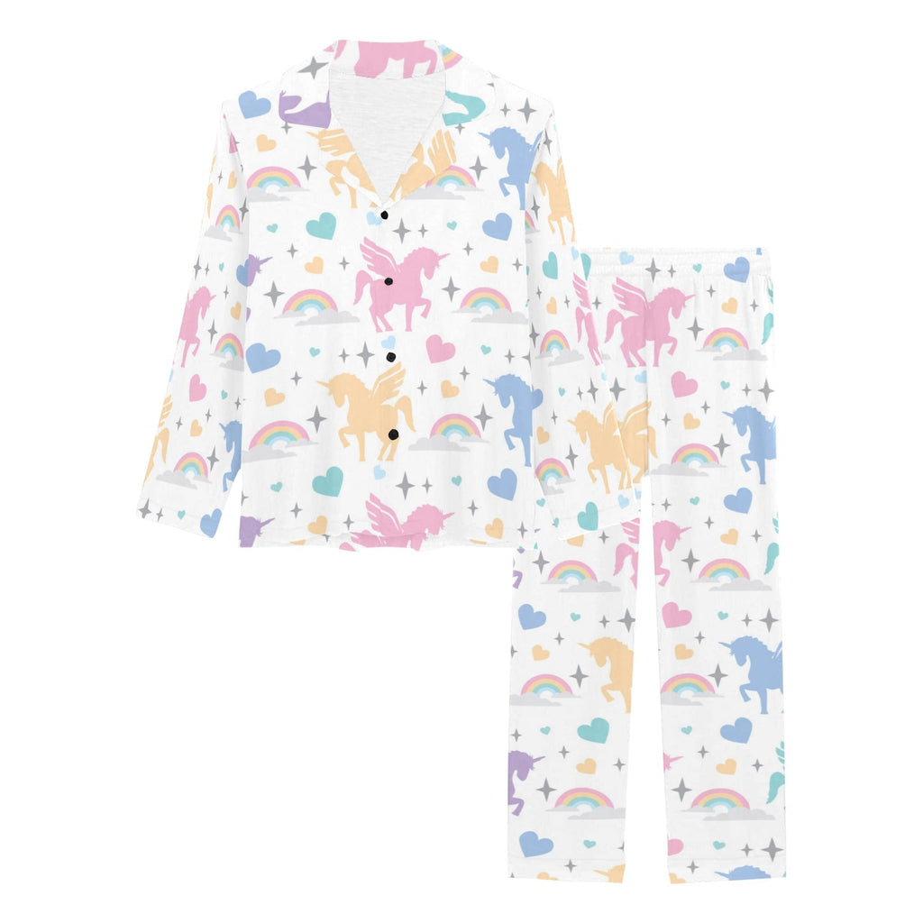 colorful unicorn rainbow heart pattern Women's Long Pajama Set