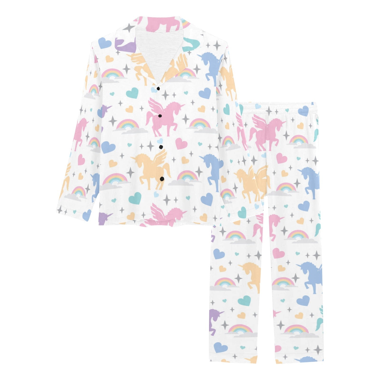 colorful unicorn rainbow heart pattern Women's Long Pajama Set