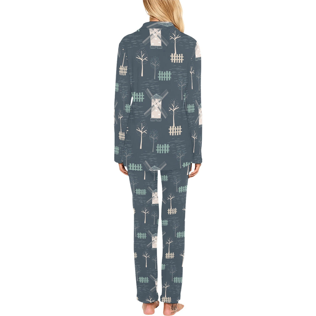 windmill tree pattern Women's Long Pajama Set