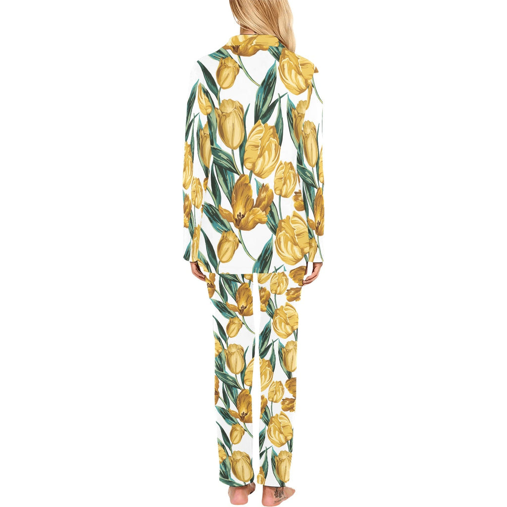 yellow tulips pattern Women's Long Pajama Set