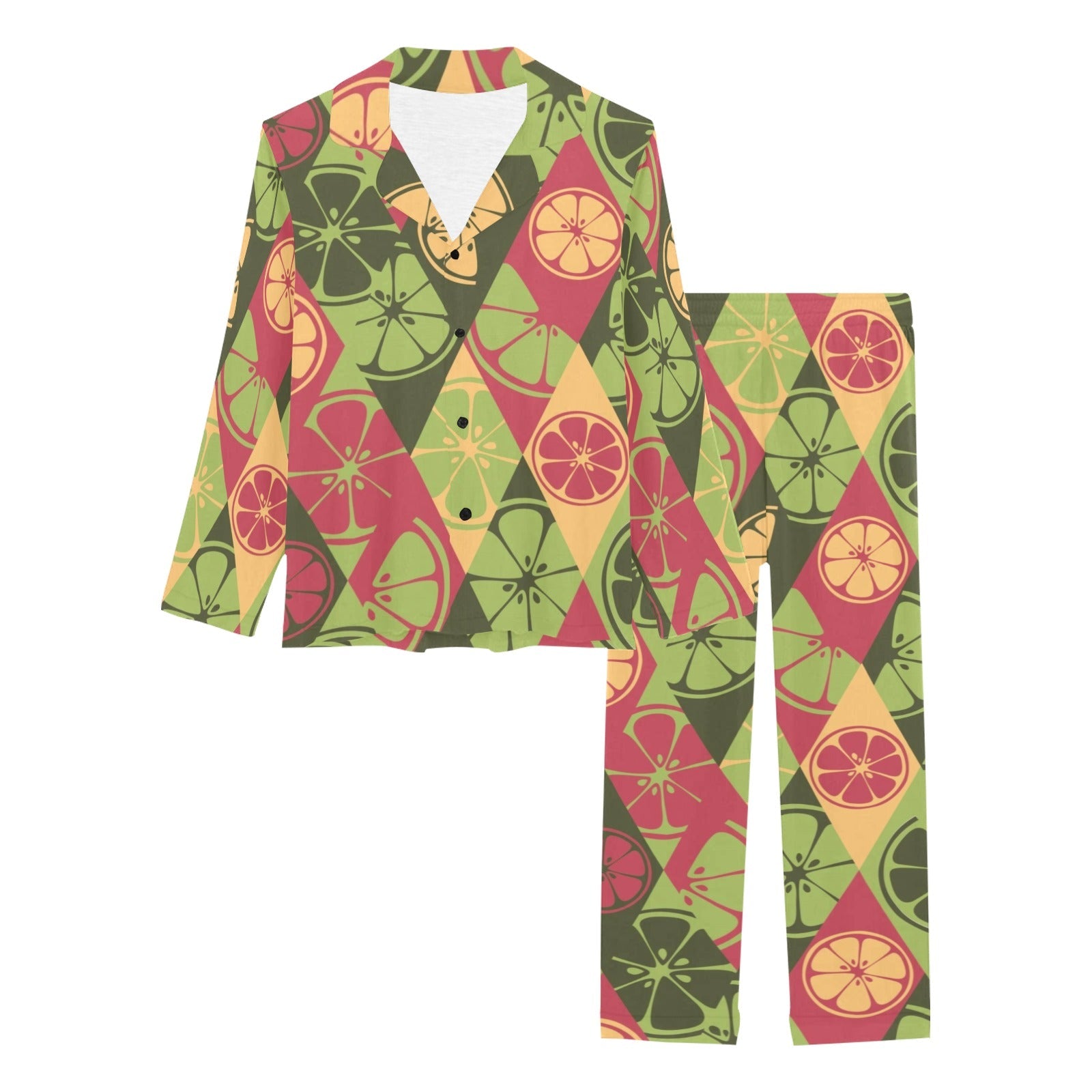 Cool Geometric lime pattern Women's Long Pajama Set
