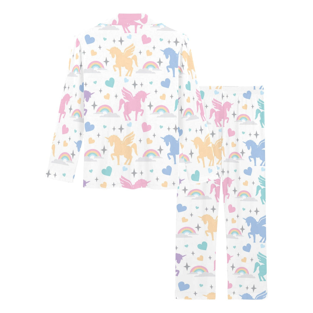 colorful unicorn rainbow heart pattern Women's Long Pajama Set