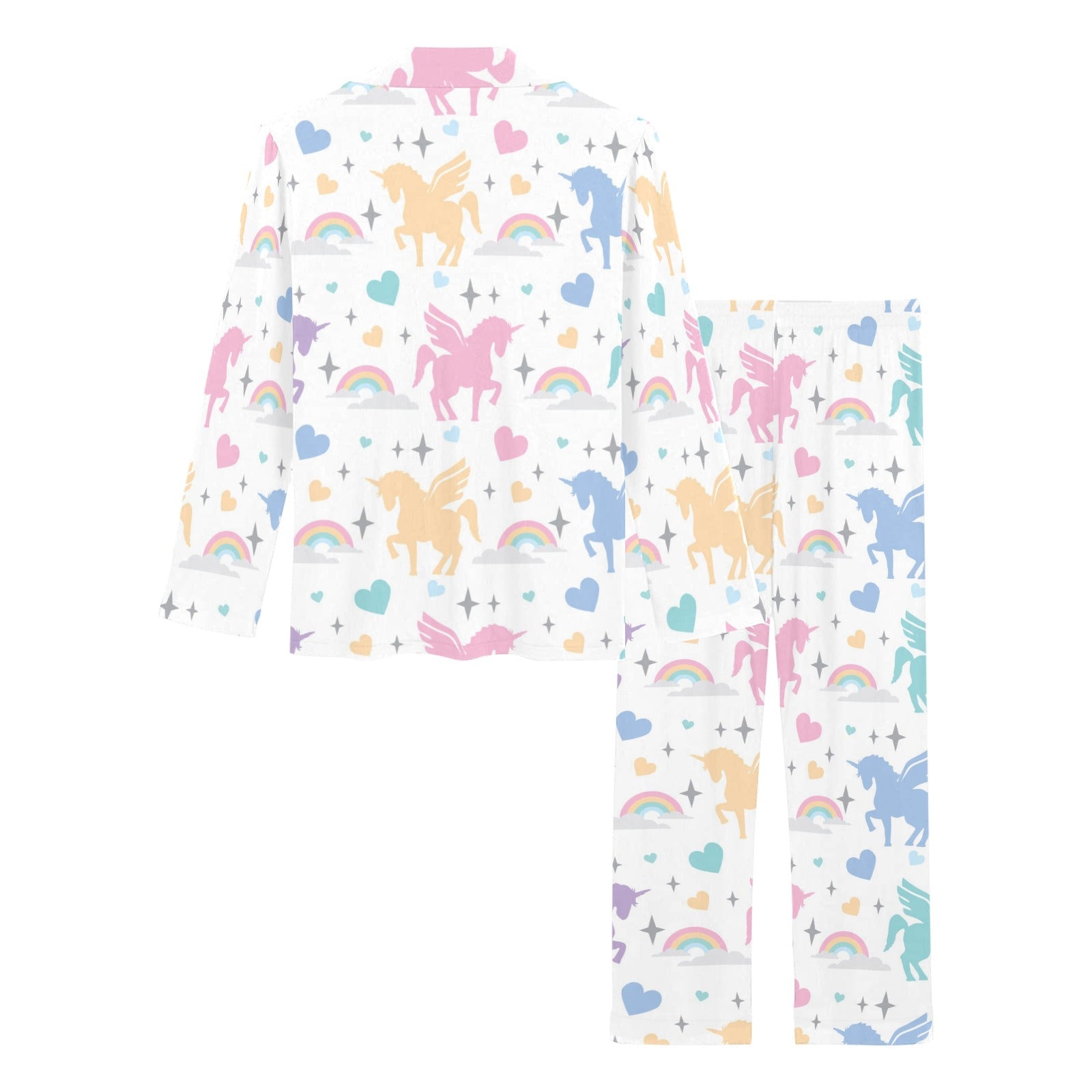 colorful unicorn rainbow heart pattern Women's Long Pajama Set