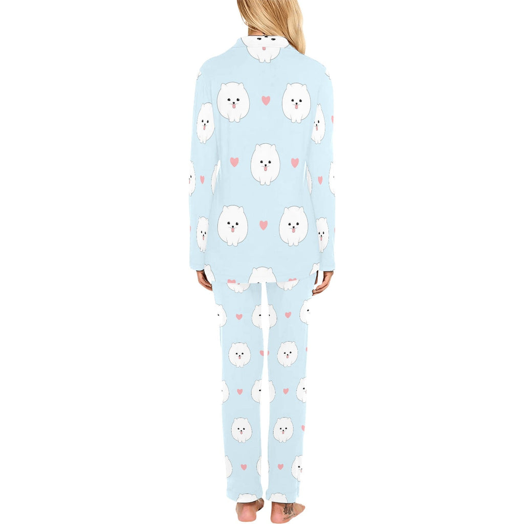 White cute pomeranian pattern Women's Long Pajama Set