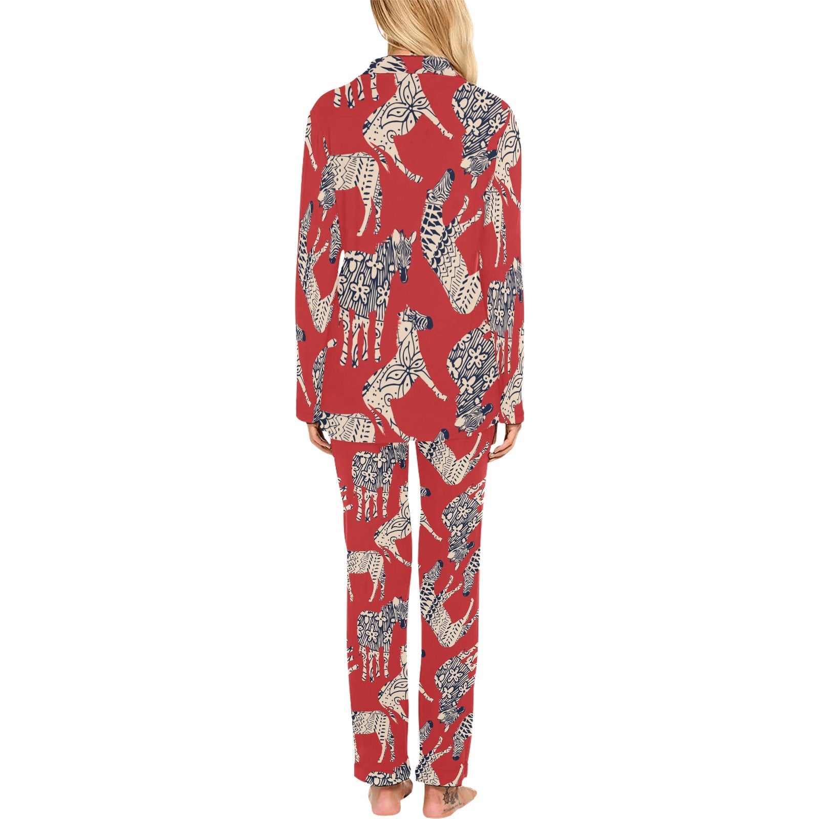 Zebra abstract red background Women's Long Pajama Set