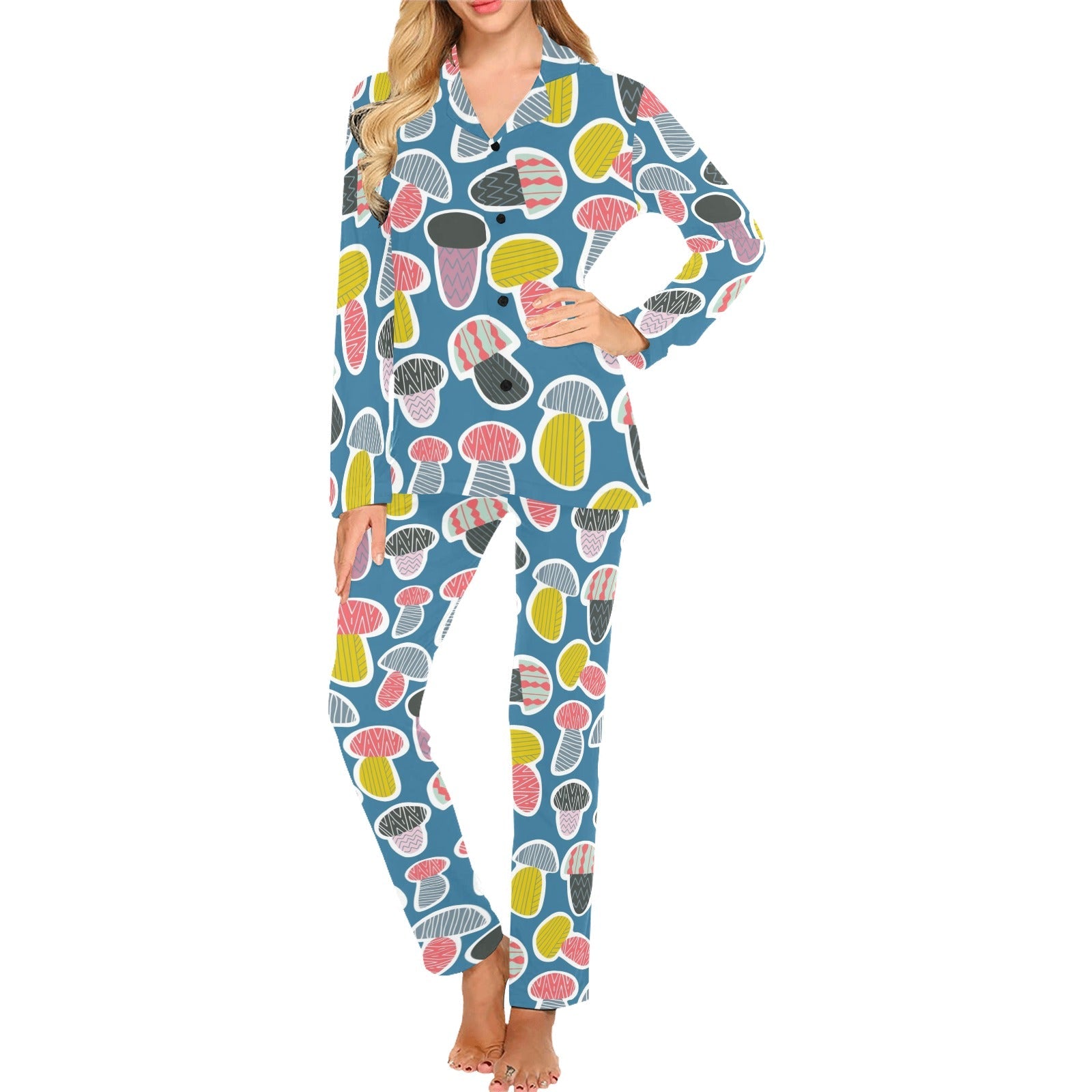 Colorful mushroom design pattern Women's Long Pajama Set