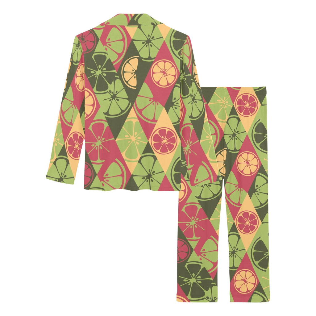 Cool Geometric lime pattern Women's Long Pajama Set