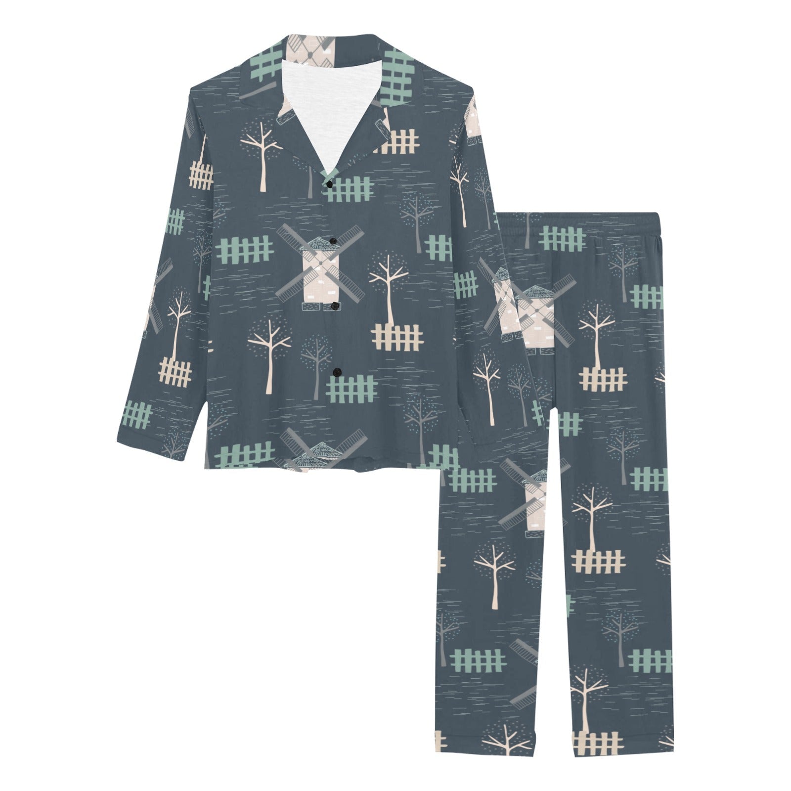 windmill tree pattern Women's Long Pajama Set