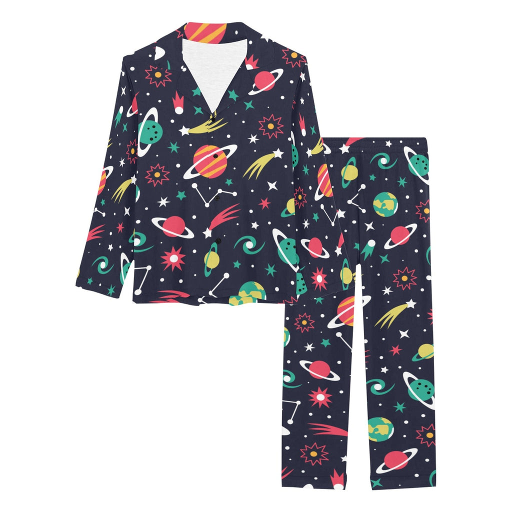colorful space pattern planet star Women's Long Pajama Set