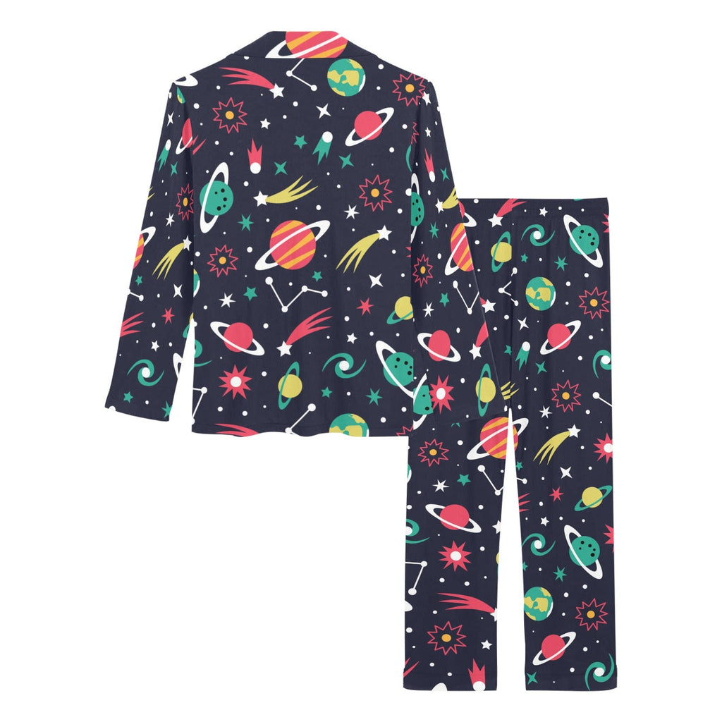 colorful space pattern planet star Women's Long Pajama Set