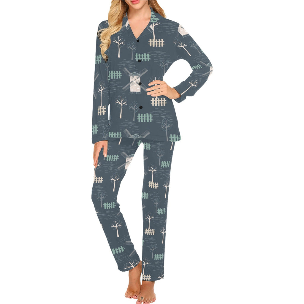 windmill tree pattern Women's Long Pajama Set