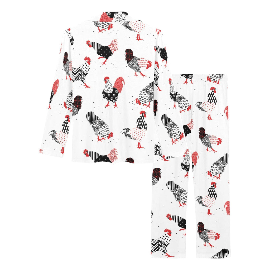 Cool rooster chicken cock floral ornament backgrou Women's Long Pajama Set