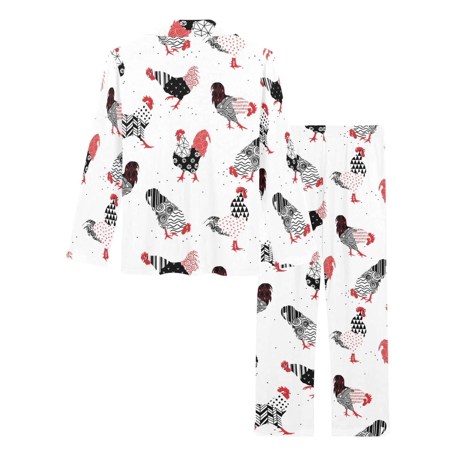 Cool rooster chicken cock floral ornament backgrou Women's Long Pajama Set