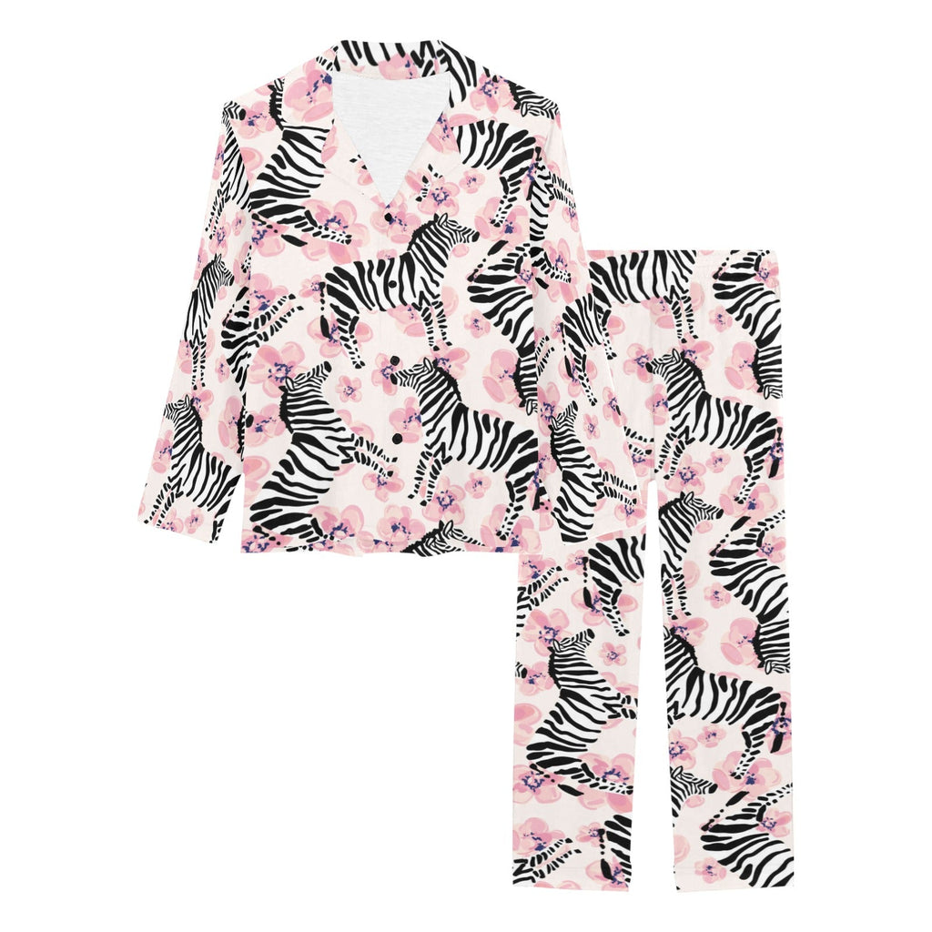 Zebra pink flower background Women's Long Pajama Set