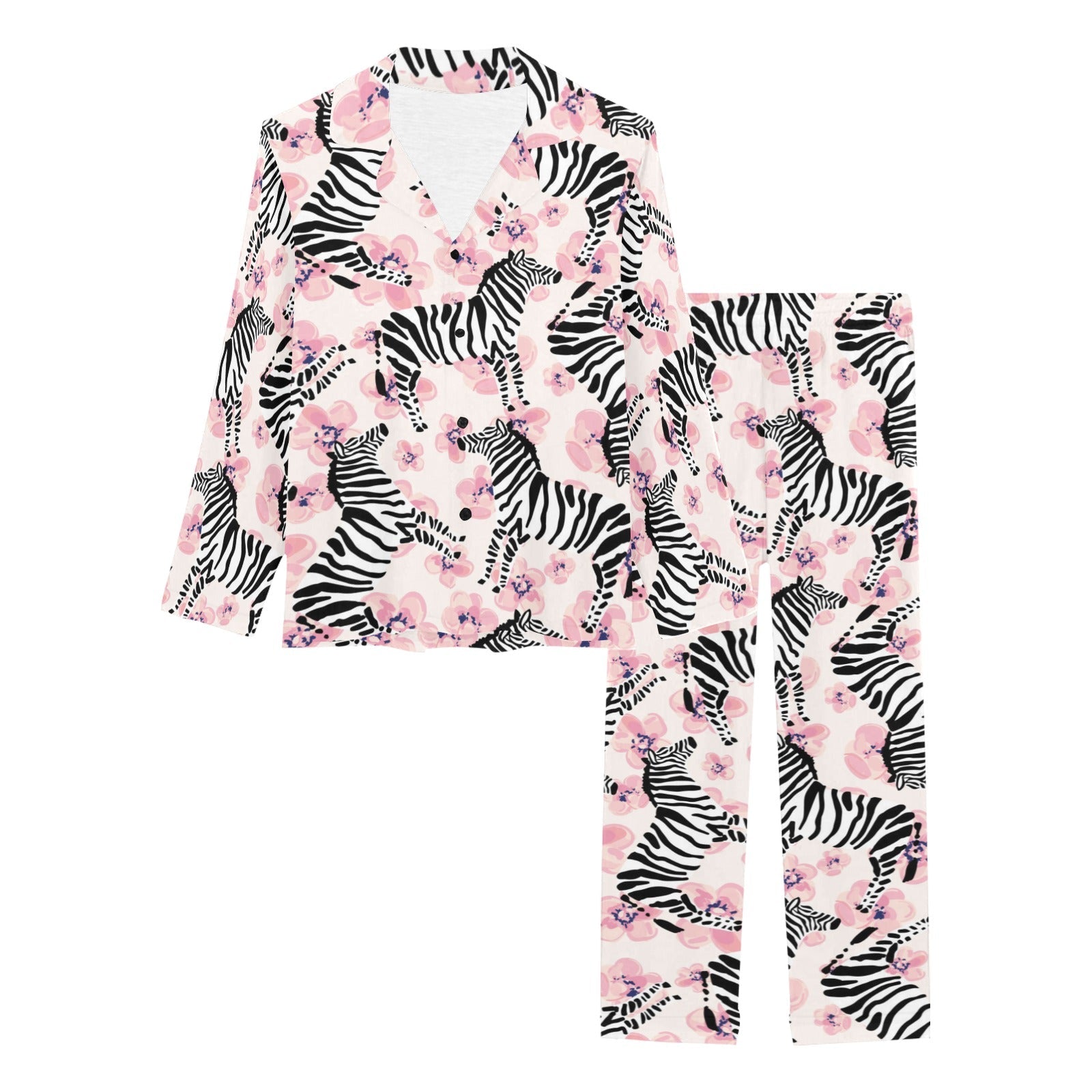 Zebra pink flower background Women's Long Pajama Set
