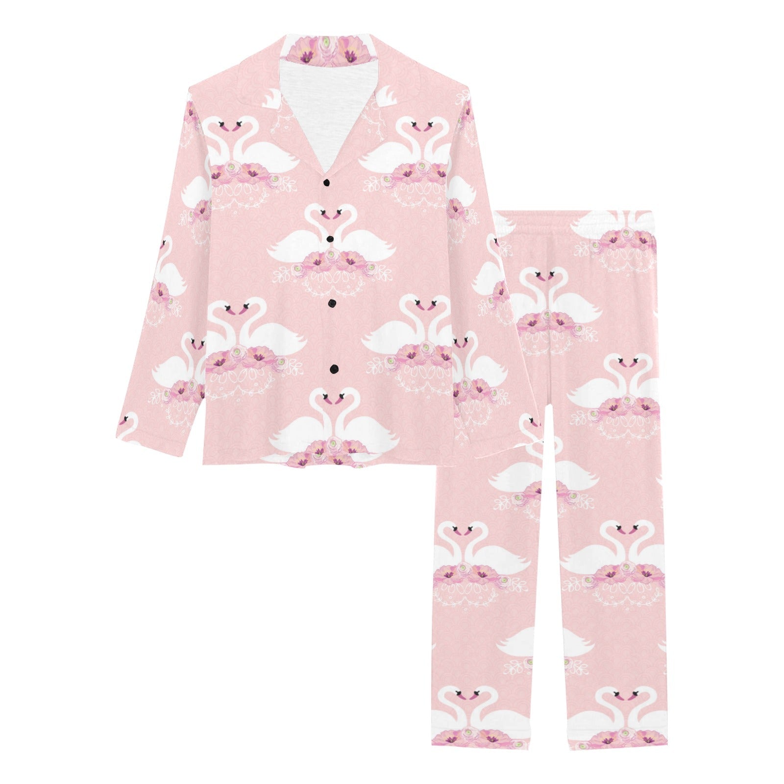 White swan and flower love pattern Women's Long Pajama Set