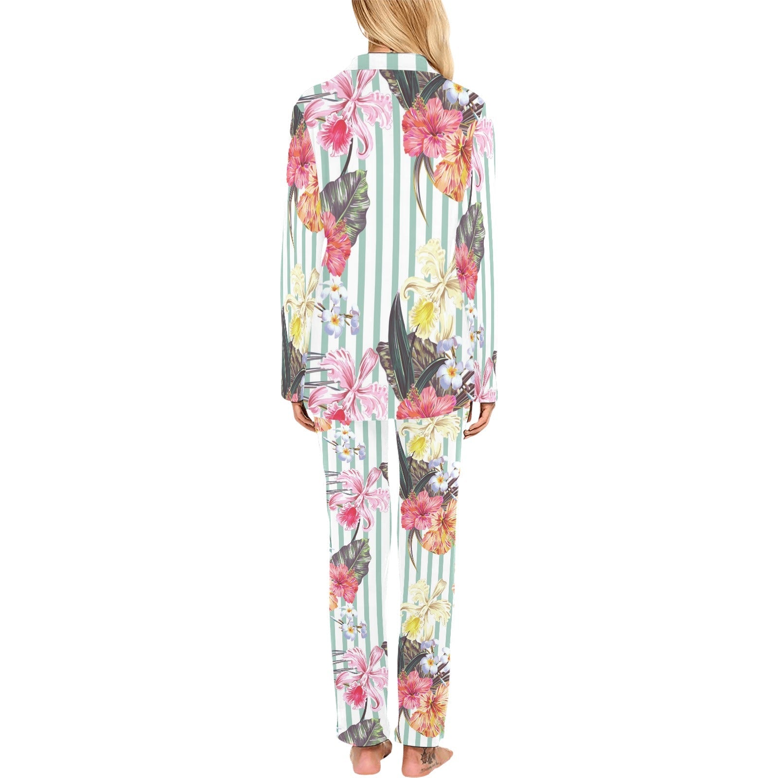 Colorful orchid flower pattern Women's Long Pajama Set