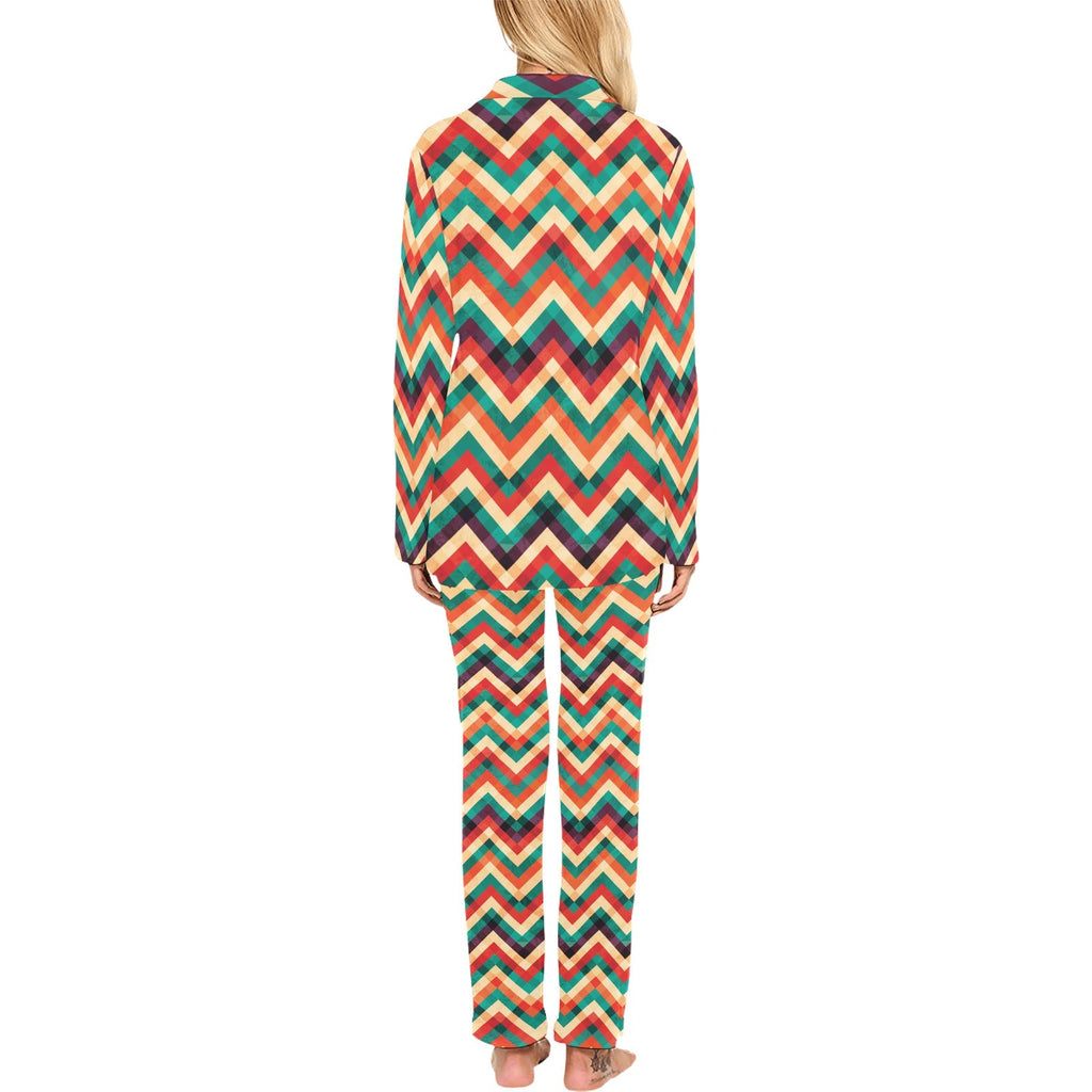 zigzag chevron colorful pattern Women's Long Pajama Set