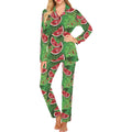 Watermelons tropical palm leaves pattern backgroun Women's Long Pajama Set