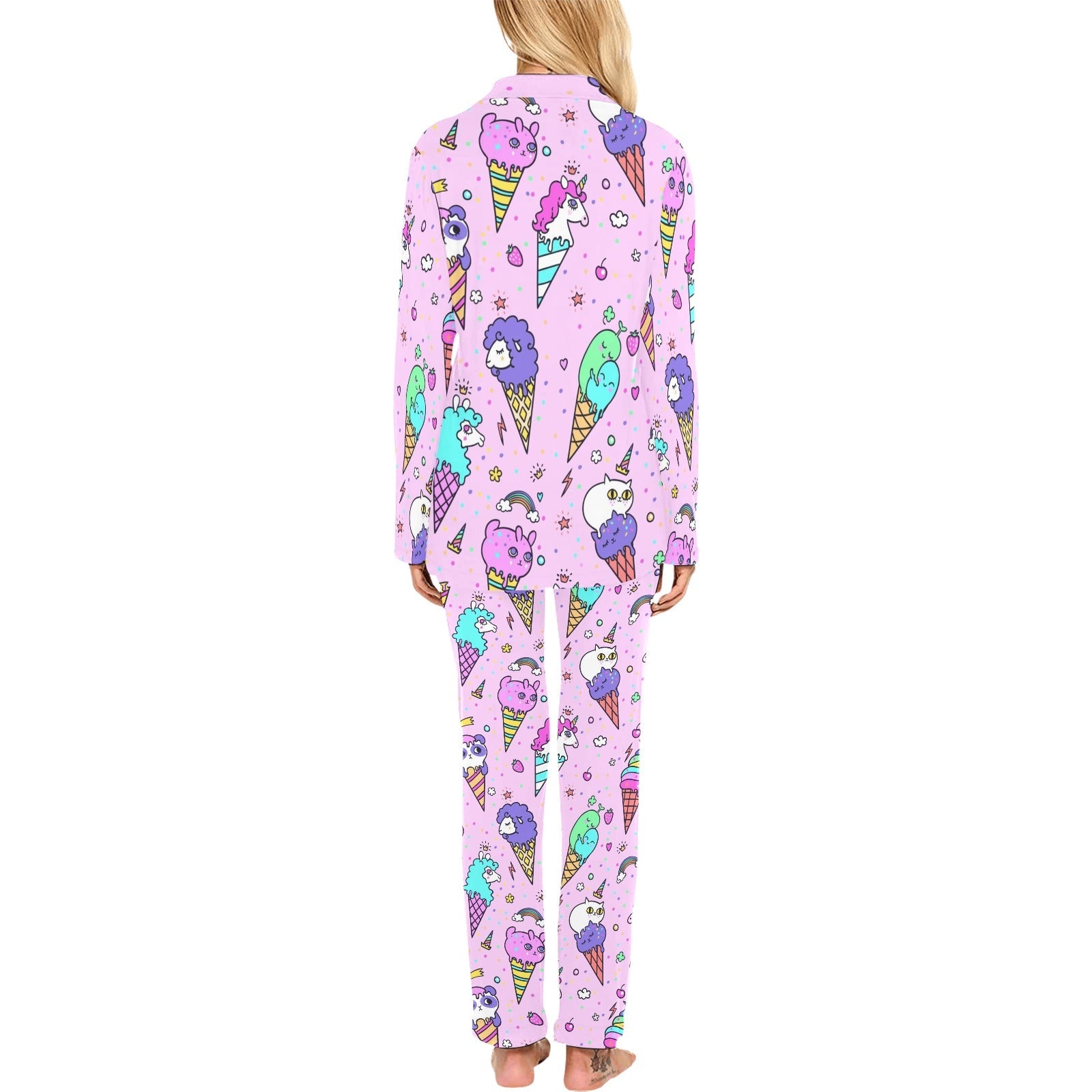 Cute ice cream cone animal pattern Women's Long Pajama Set
