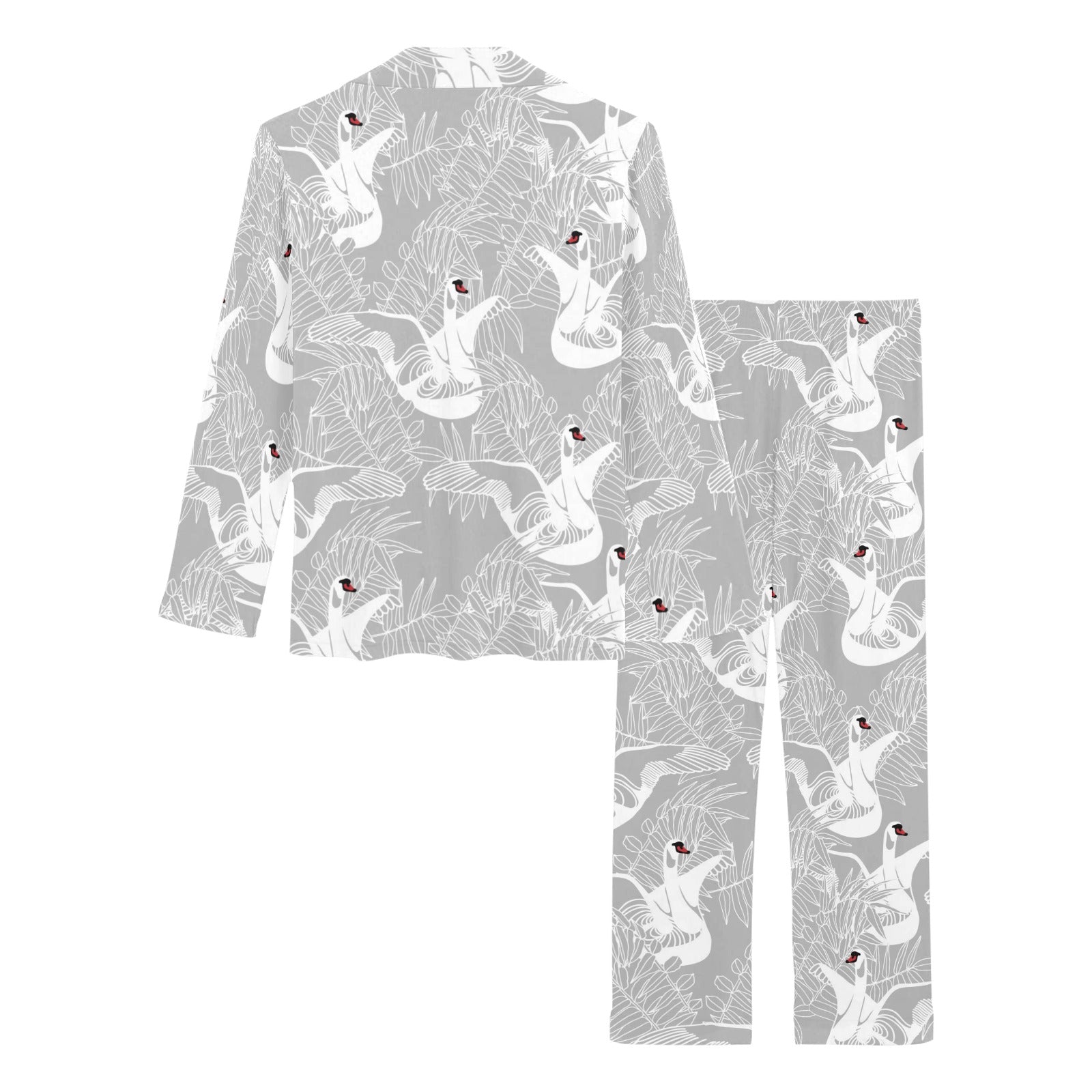 white swan gray background Women's Long Pajama Set