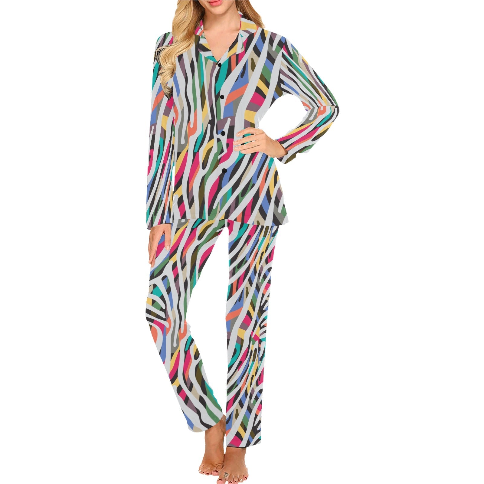 Colorful zebra skin pattern Women's Long Pajama Set