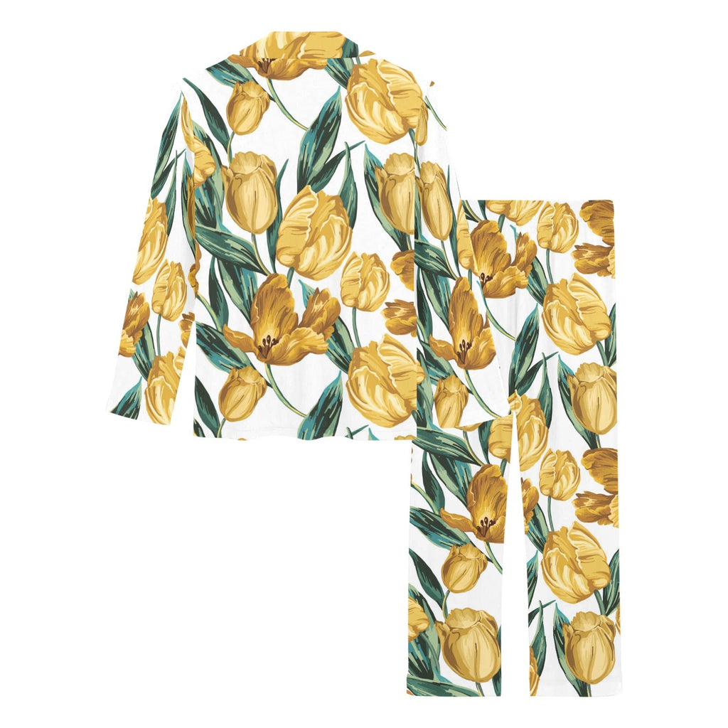 yellow tulips pattern Women's Long Pajama Set