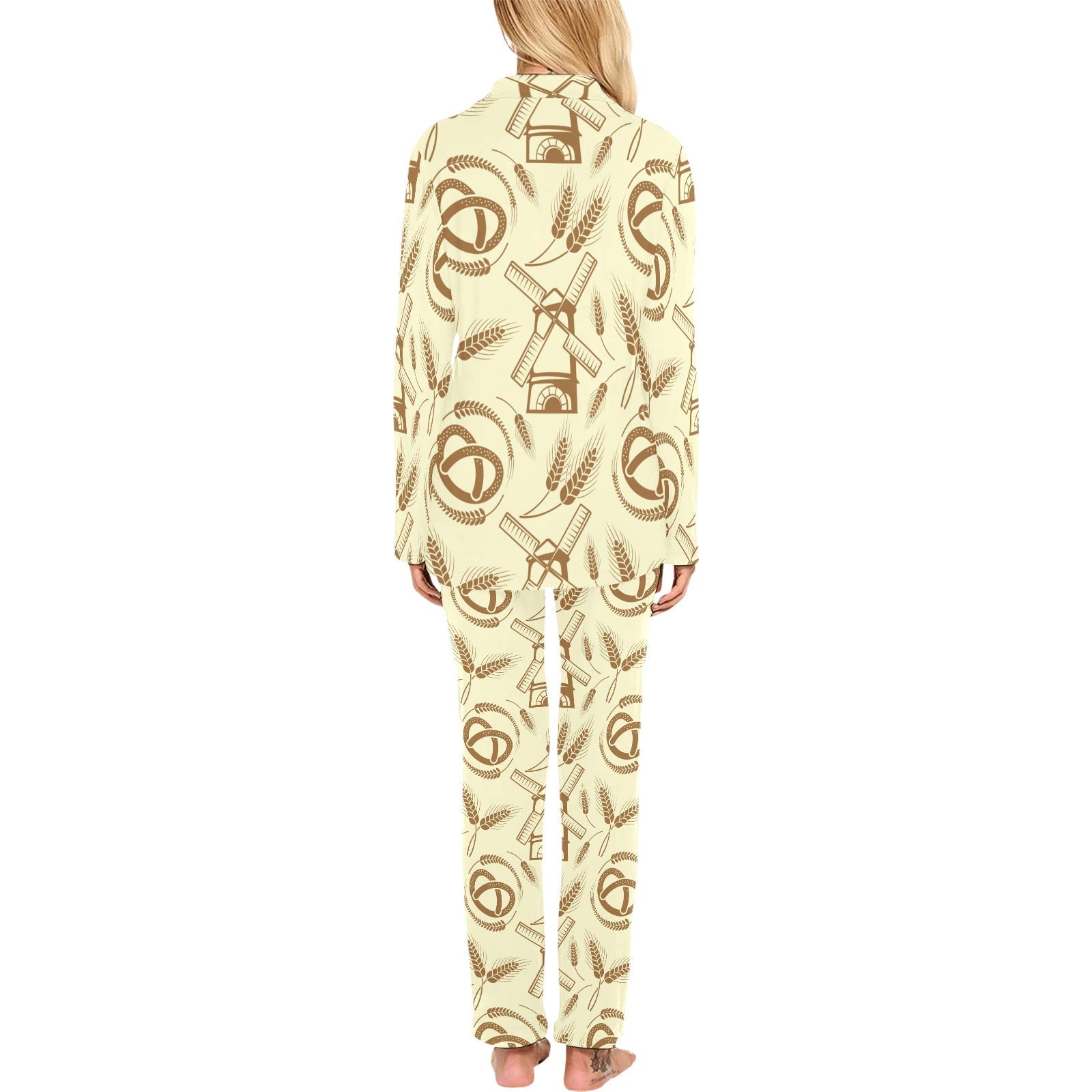 Windmill Wheat pattern Women's Long Pajama Set