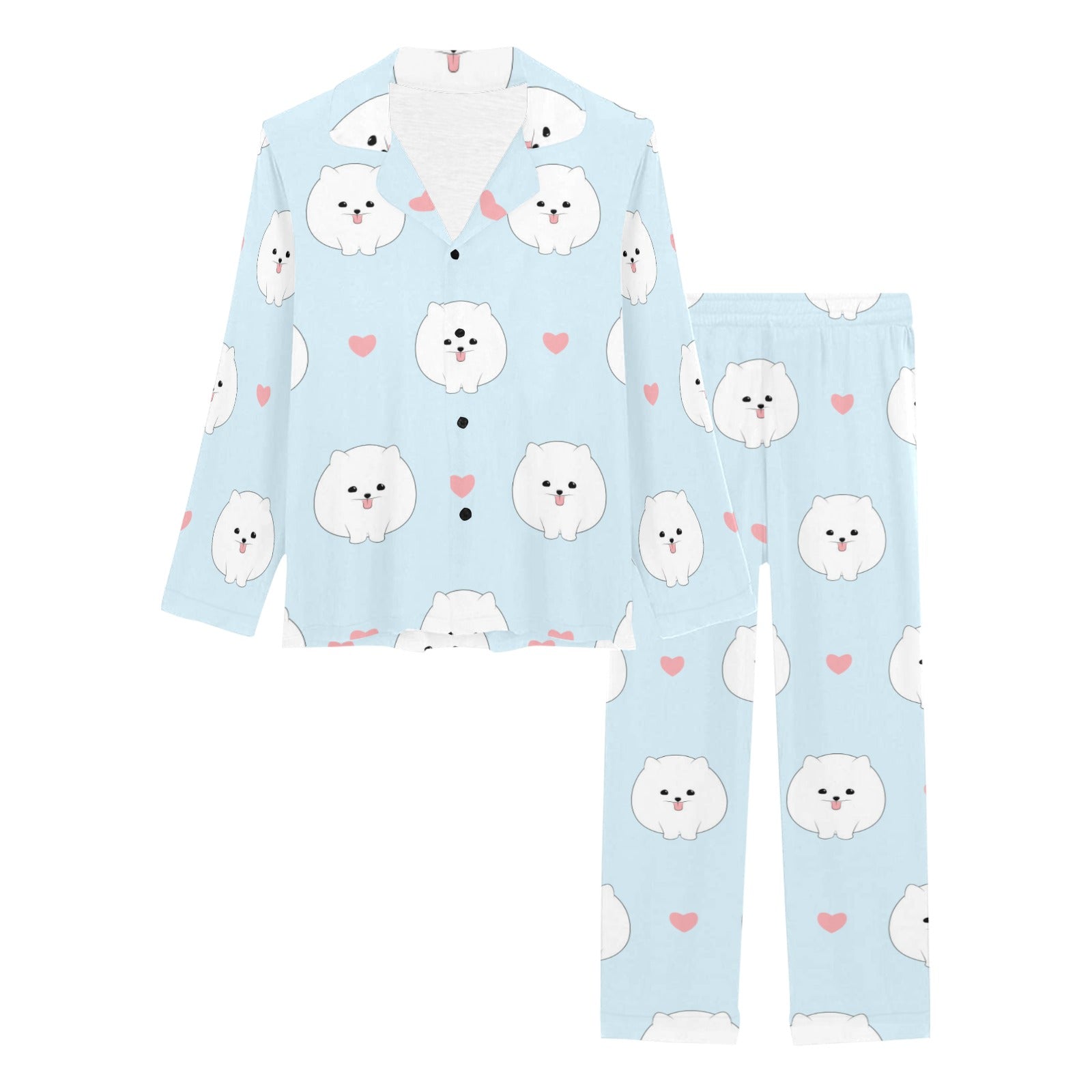 White cute pomeranian pattern Women's Long Pajama Set