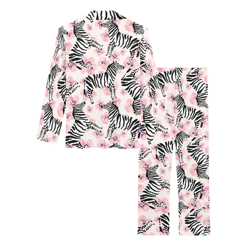 Zebra pink flower background Women's Long Pajama Set