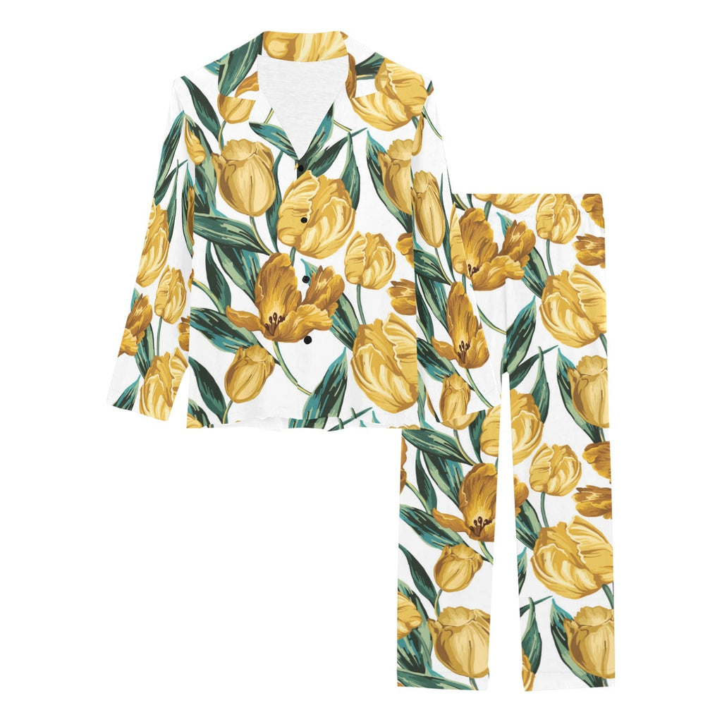yellow tulips pattern Women's Long Pajama Set