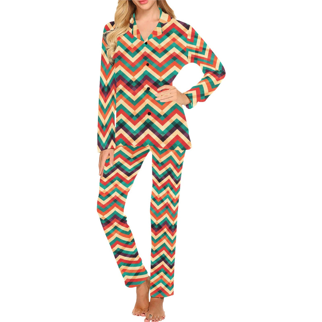 zigzag chevron colorful pattern Women's Long Pajama Set