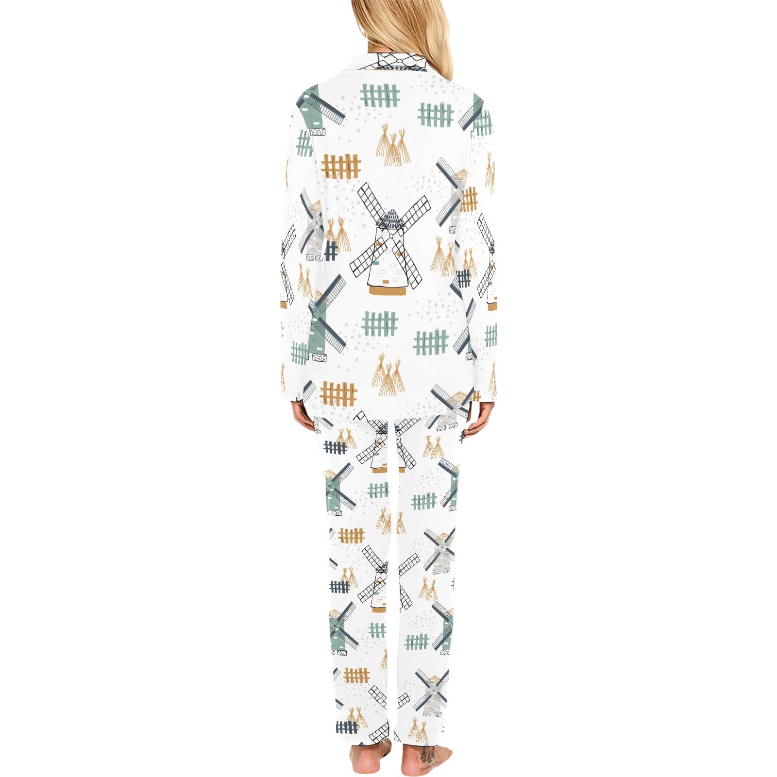 windmill pattern Women's Long Pajama Set
