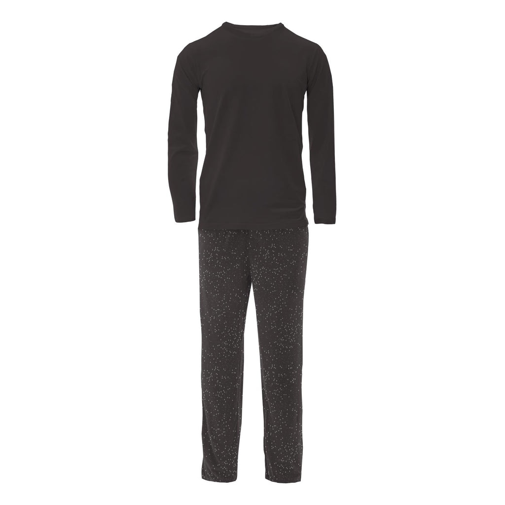 Men's Print Long Sleeve Pajama Set in Midnight Foil Constellations