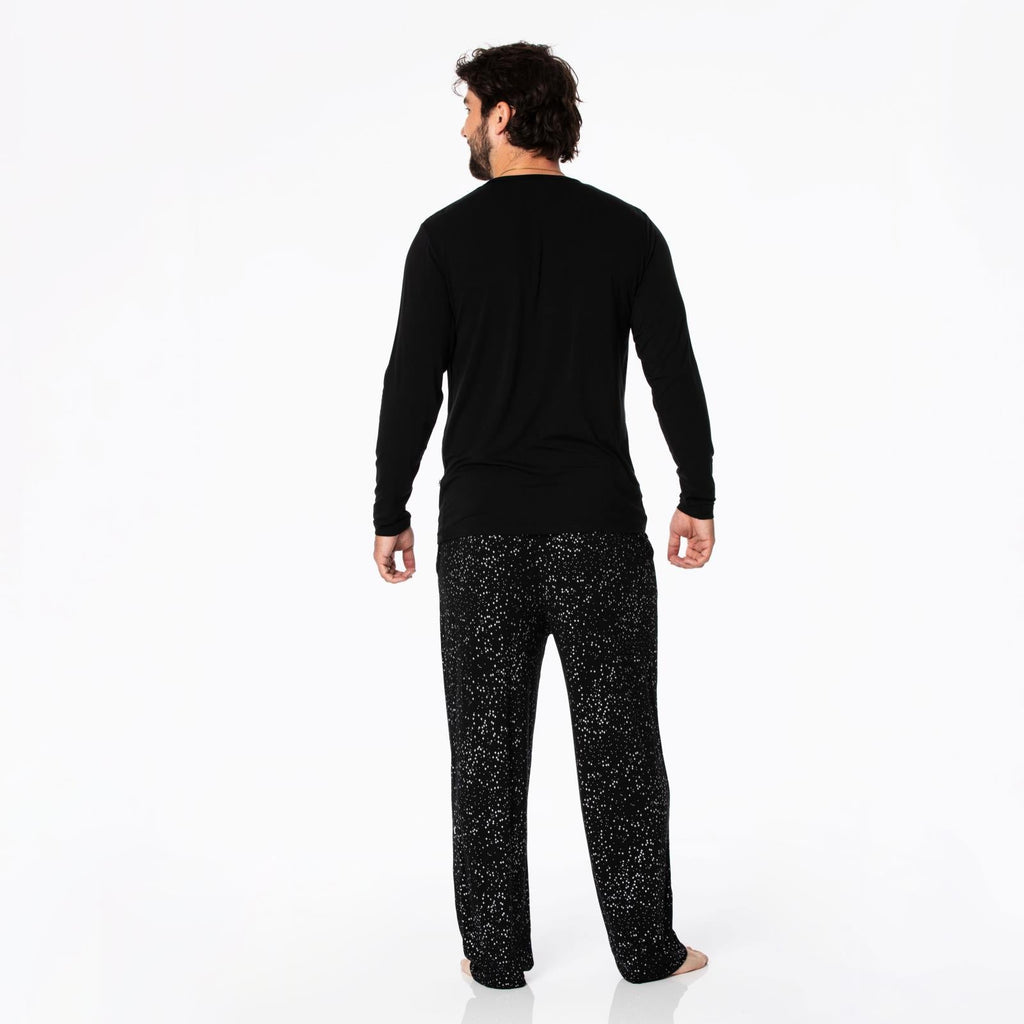 Men's Print Long Sleeve Pajama Set in Midnight Foil Constellations