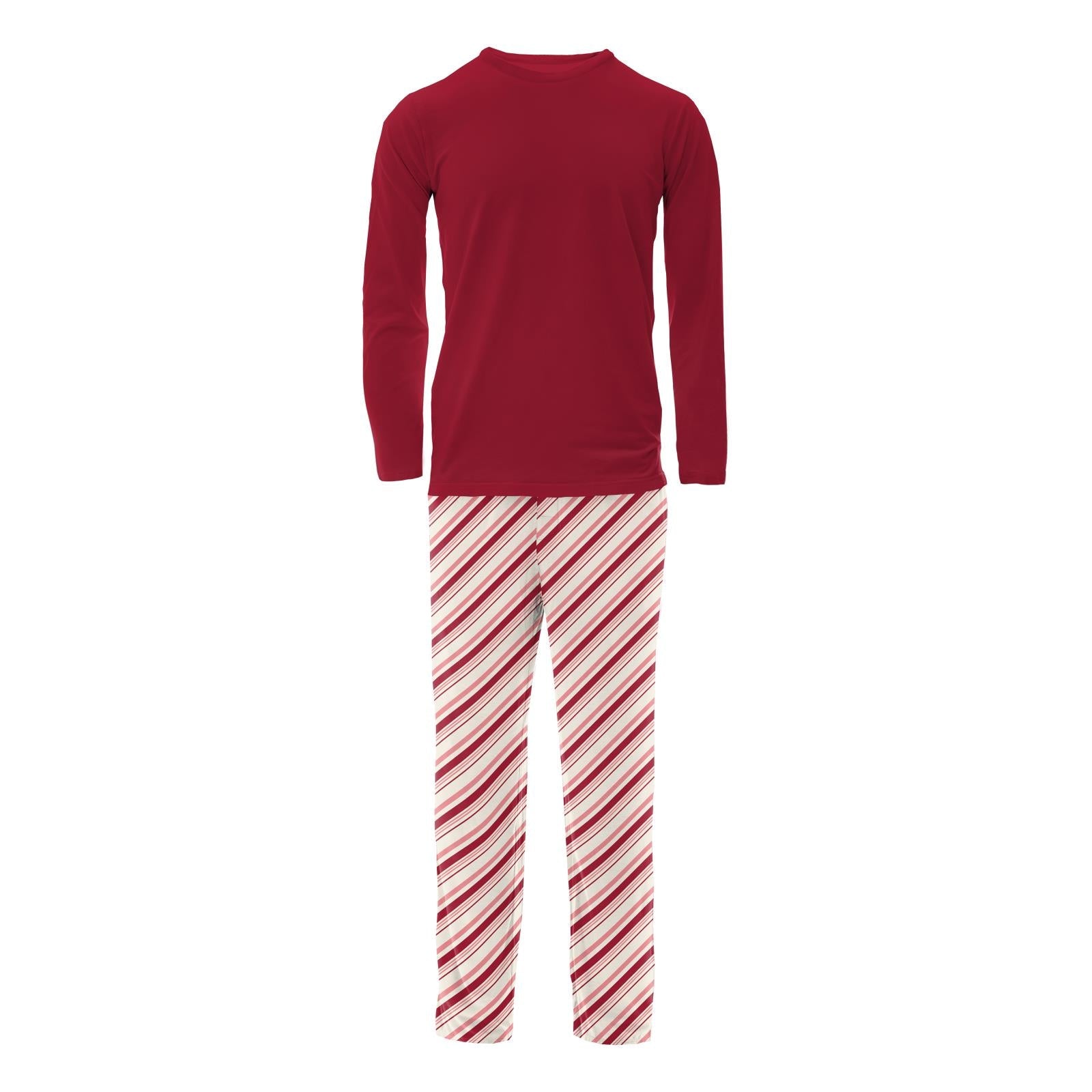 Men's Print Long Sleeve Pajama Set in Strawberry Candy Cane Stripe