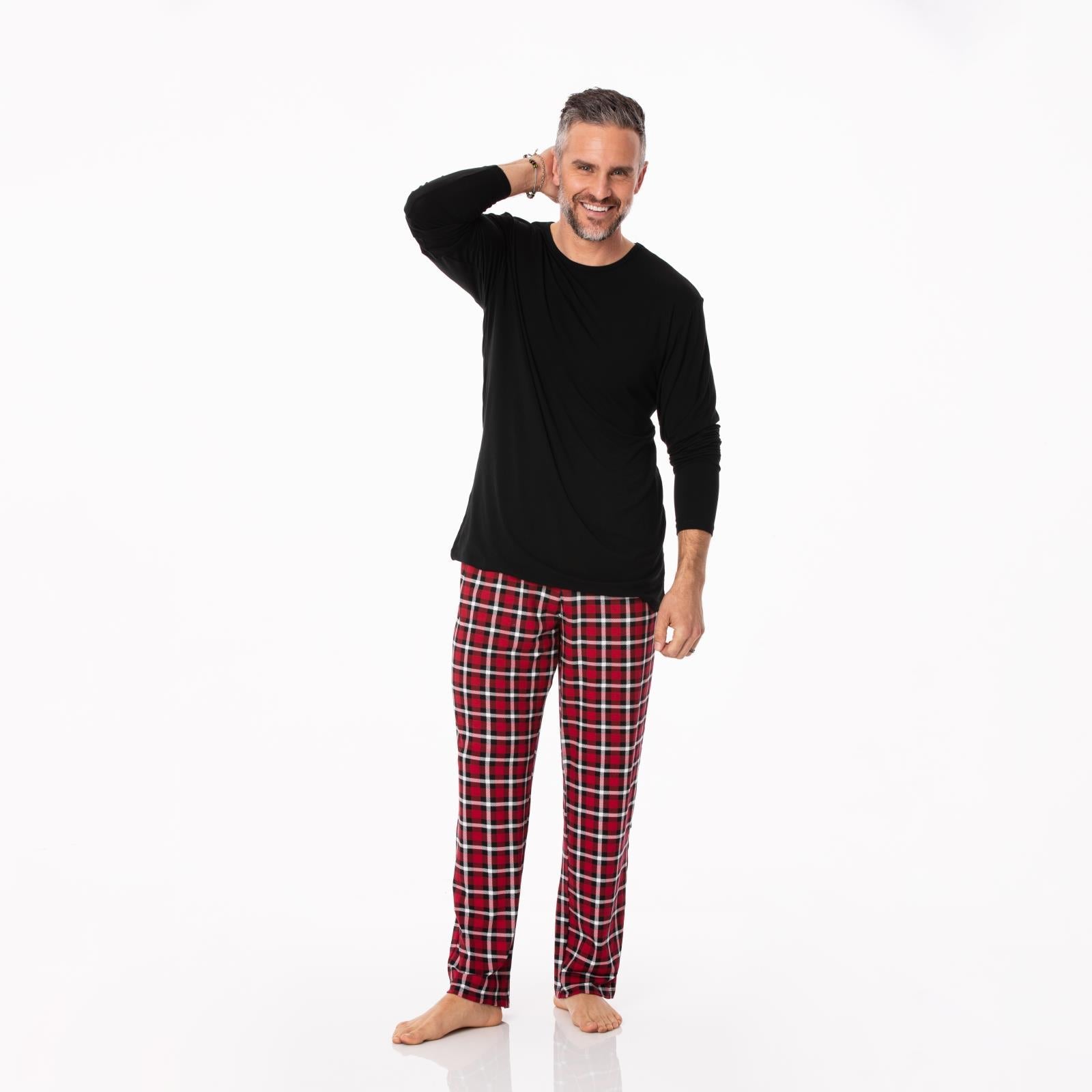 Men's Long Sleeve Pajama Set in Crimson Holiday Plaid