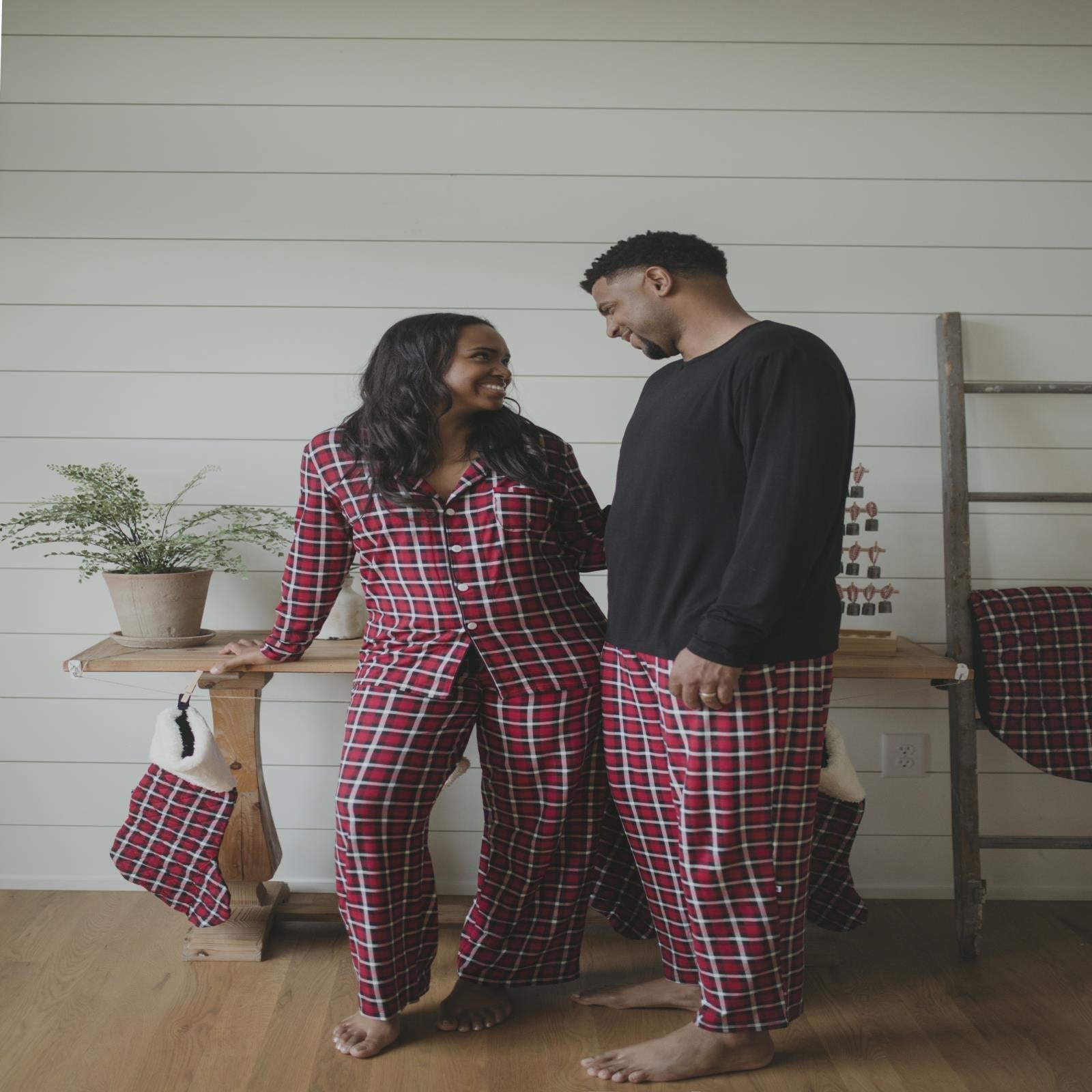 Men's Long Sleeve Pajama Set in Crimson Holiday Plaid