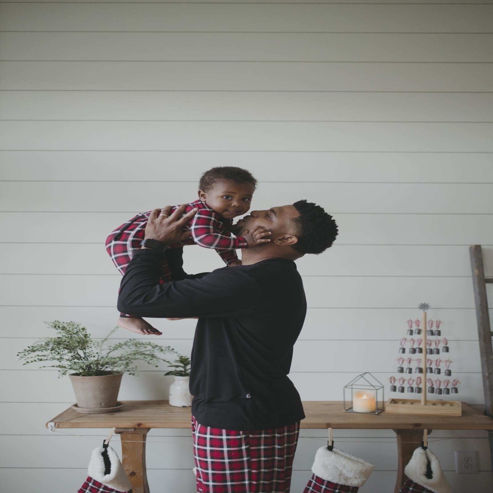 Men's Long Sleeve Pajama Set in Crimson Holiday Plaid