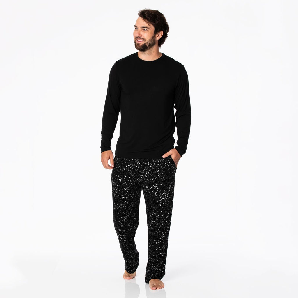 Men's Print Long Sleeve Pajama Set in Midnight Foil Constellations