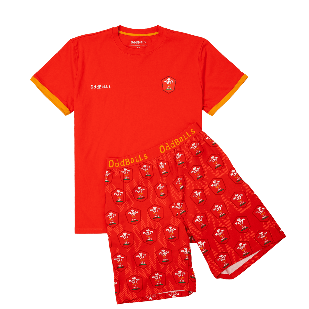 Mens Short Pyjamas - Welsh Rugby Union Flames - Shorts & T-Shirt