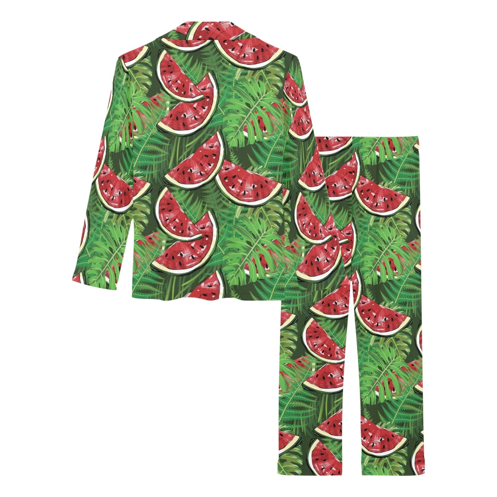 Watermelons tropical palm leaves pattern backgroun Women's Long Pajama Set