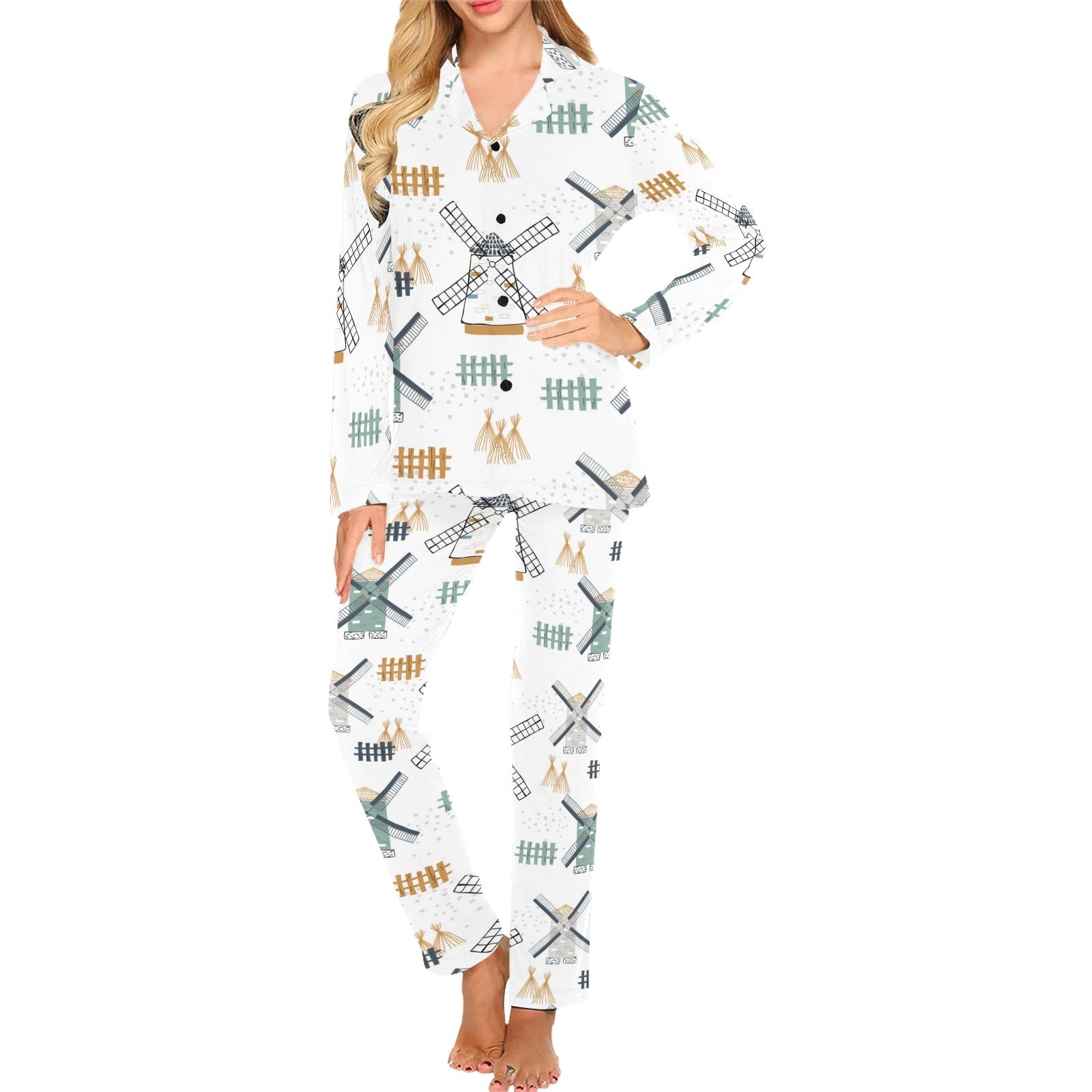 windmill pattern Women's Long Pajama Set