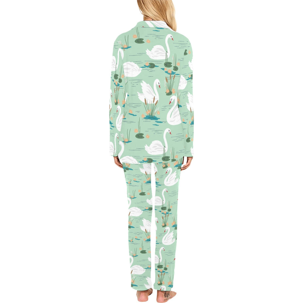 White swan lake pattern Women's Long Pajama Set