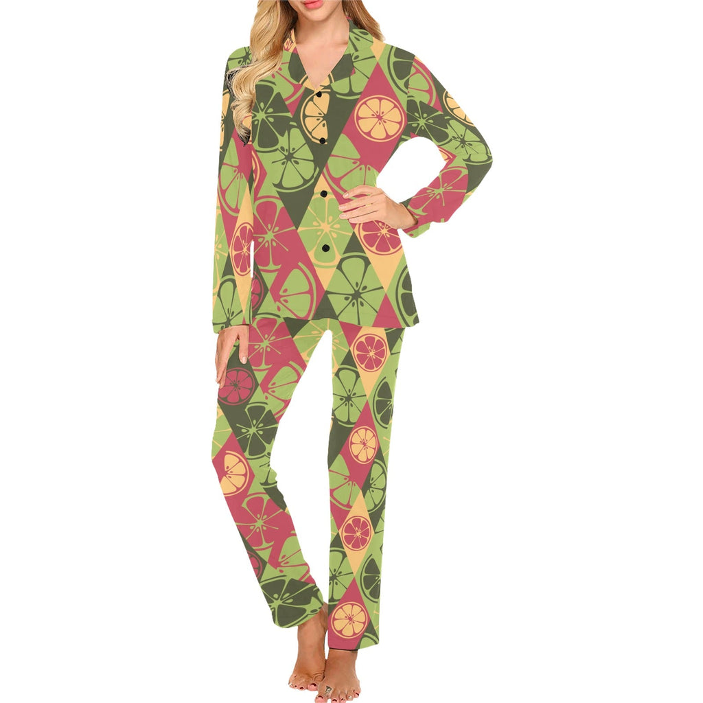 Cool Geometric lime pattern Women's Long Pajama Set