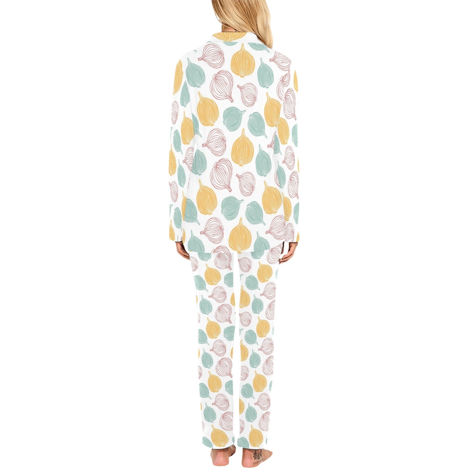 colorful onions white background Women's Long Pajama Set