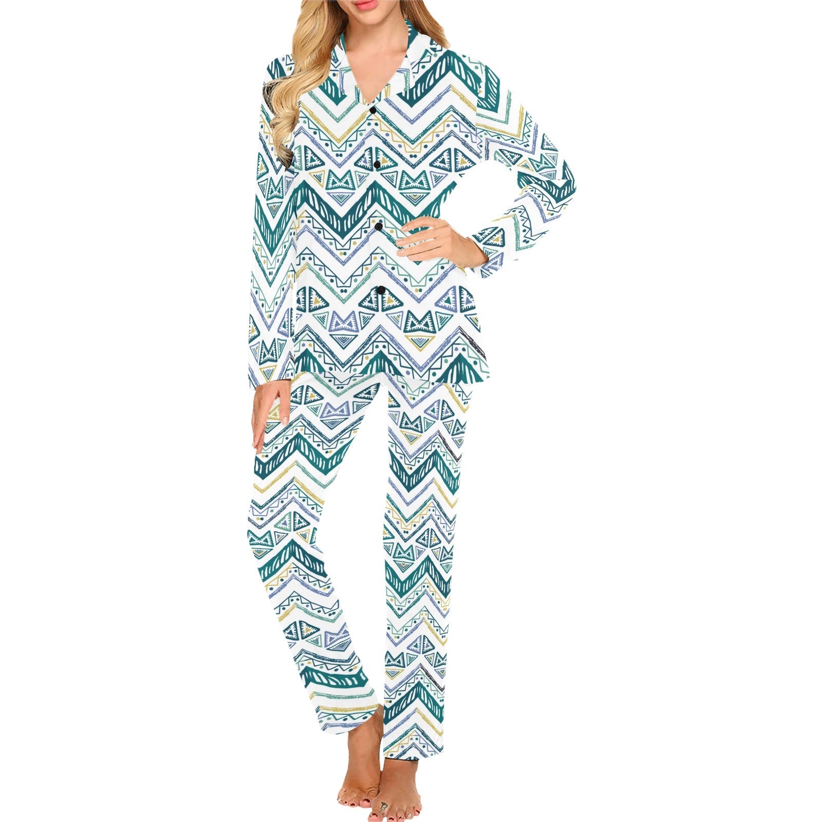 zigzag chevron paint design pattern Women's Long Pajama Set