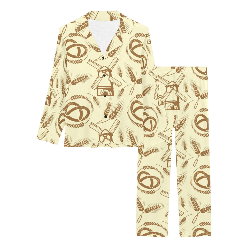 Windmill Wheat pattern Women's Long Pajama Set