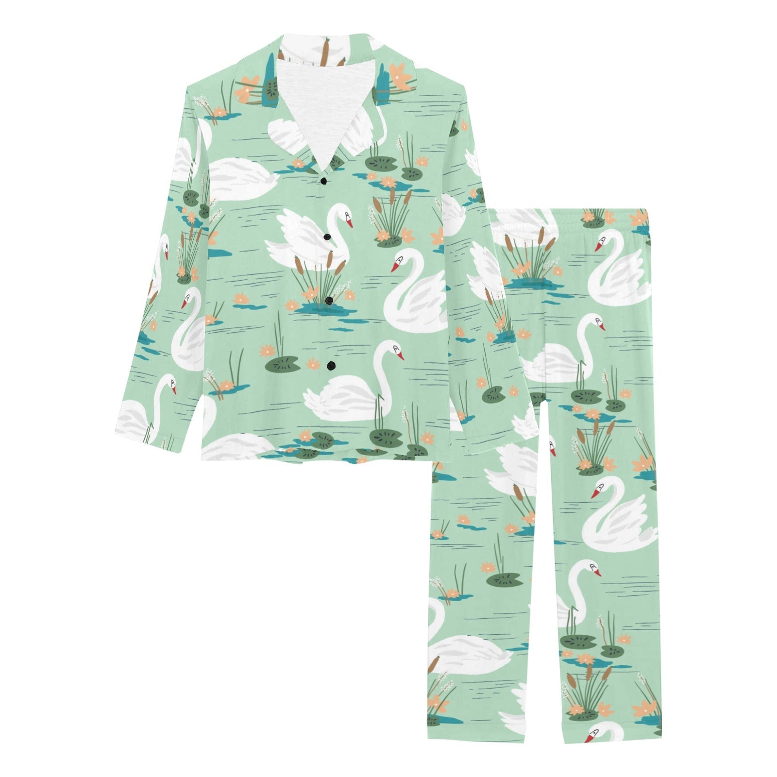 White swan lake pattern Women's Long Pajama Set