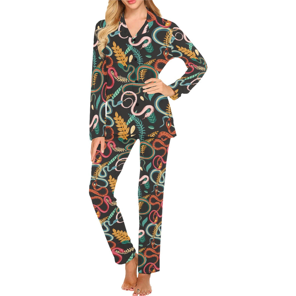 Colorful snake plant pattern Women's Long Pajama Set